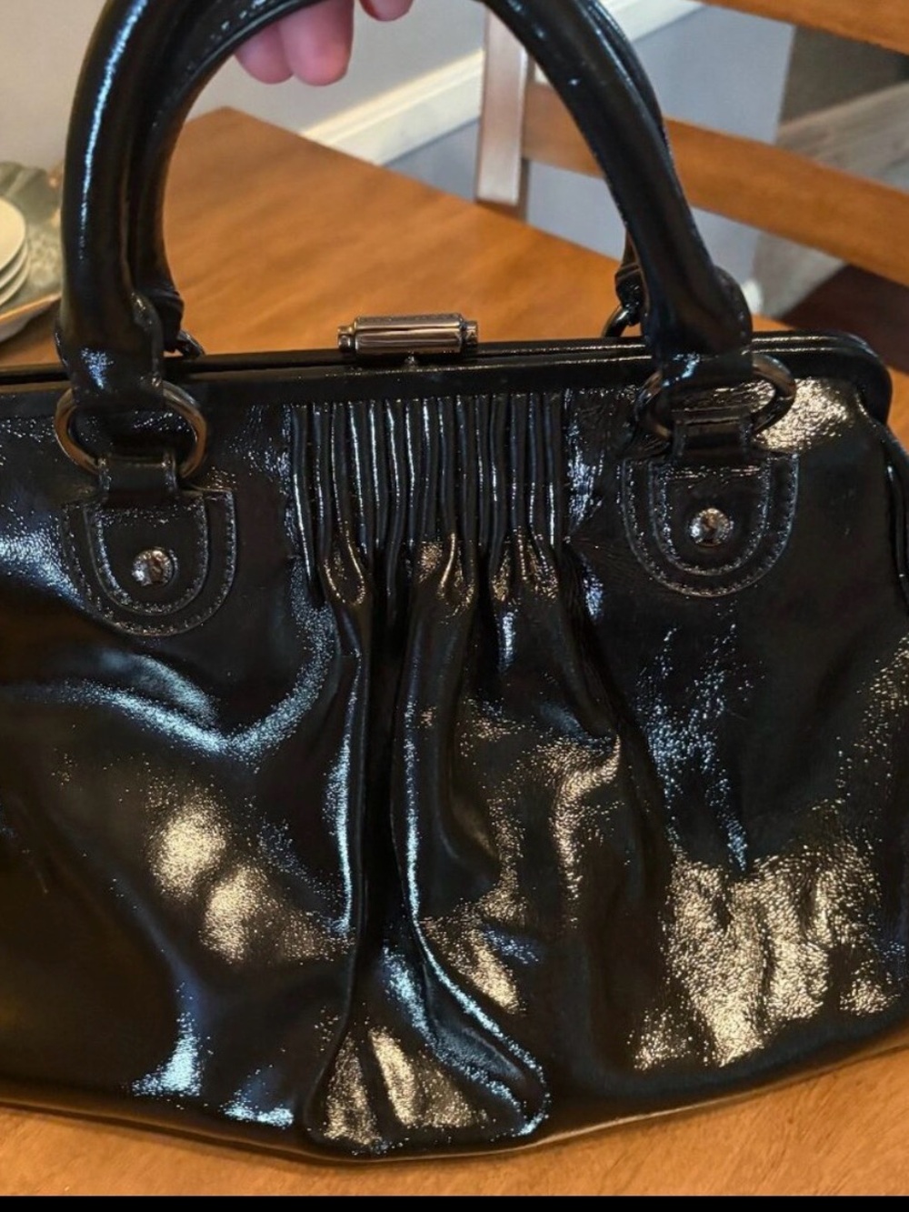 Elliott Lucca Black Patent Leather Satchel